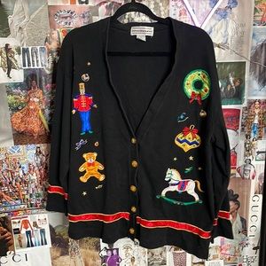 Vintage Embroidered Patch Ugly Christmas Sweater